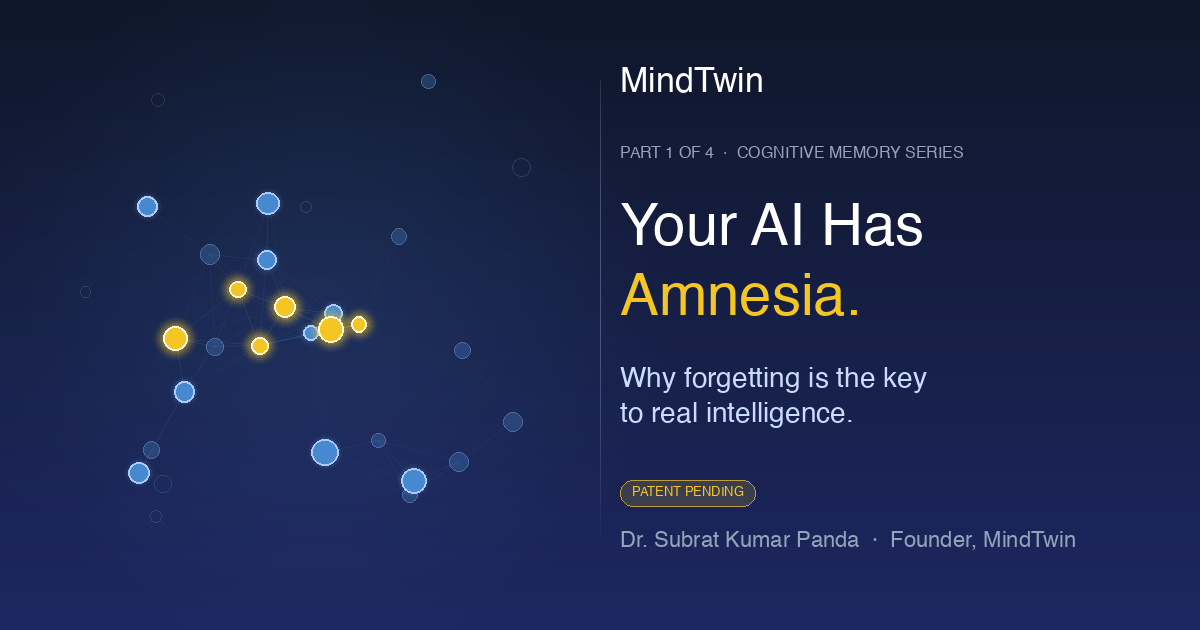 Your AI Has Amnesia — neural network of memory nodes, some bright, some fading, some forgotten